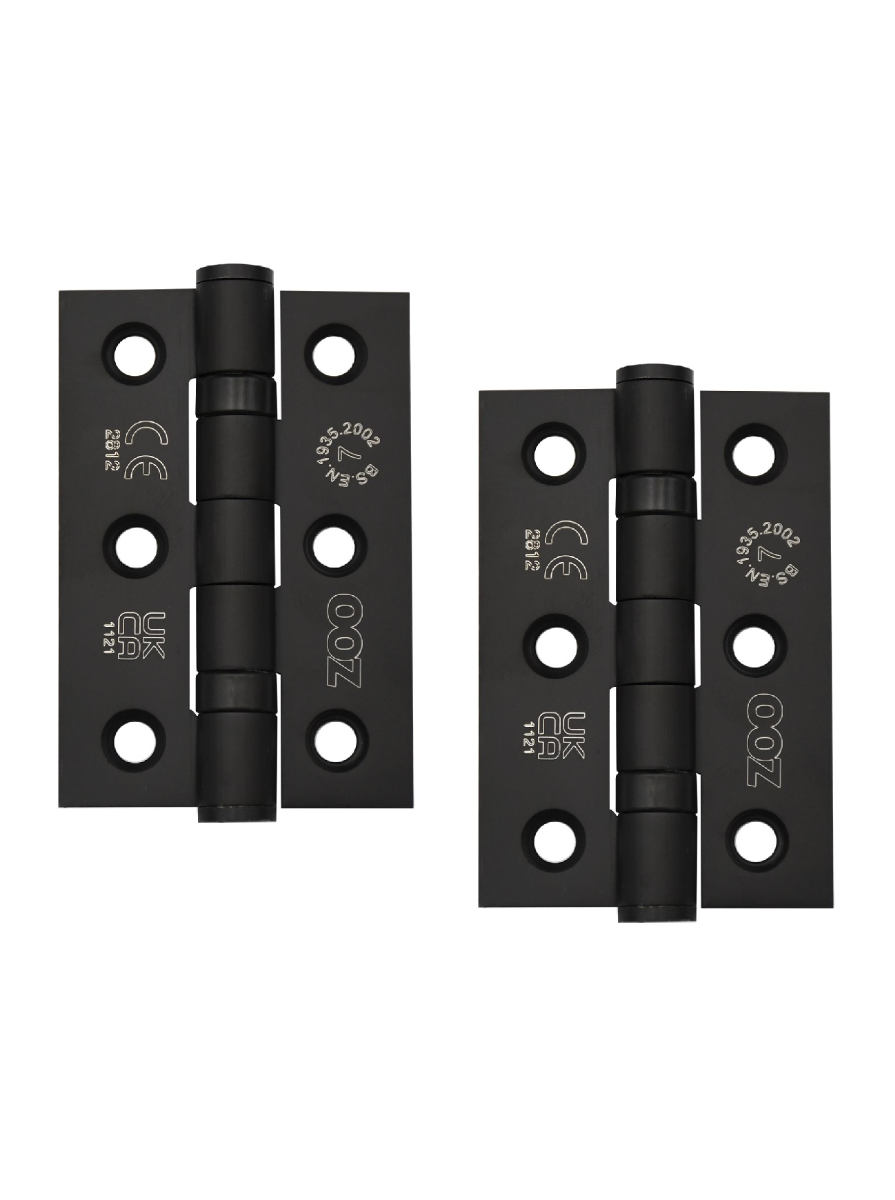 Zoo Hardware ZHSS232-MB Hinges - Ball Bearing 76mm x 50mm x 2mm Square Corner - Matt Black