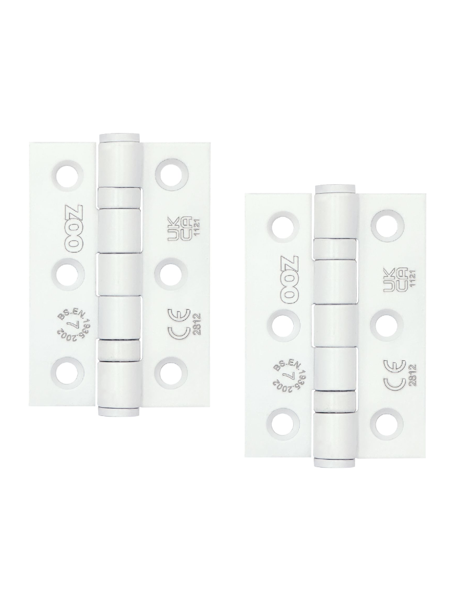 Zoo Hardware ZHSS232-PCW Hinges - Ball Bearing 76mm x 50mm x 2mm Square Corner - Powder Coated White