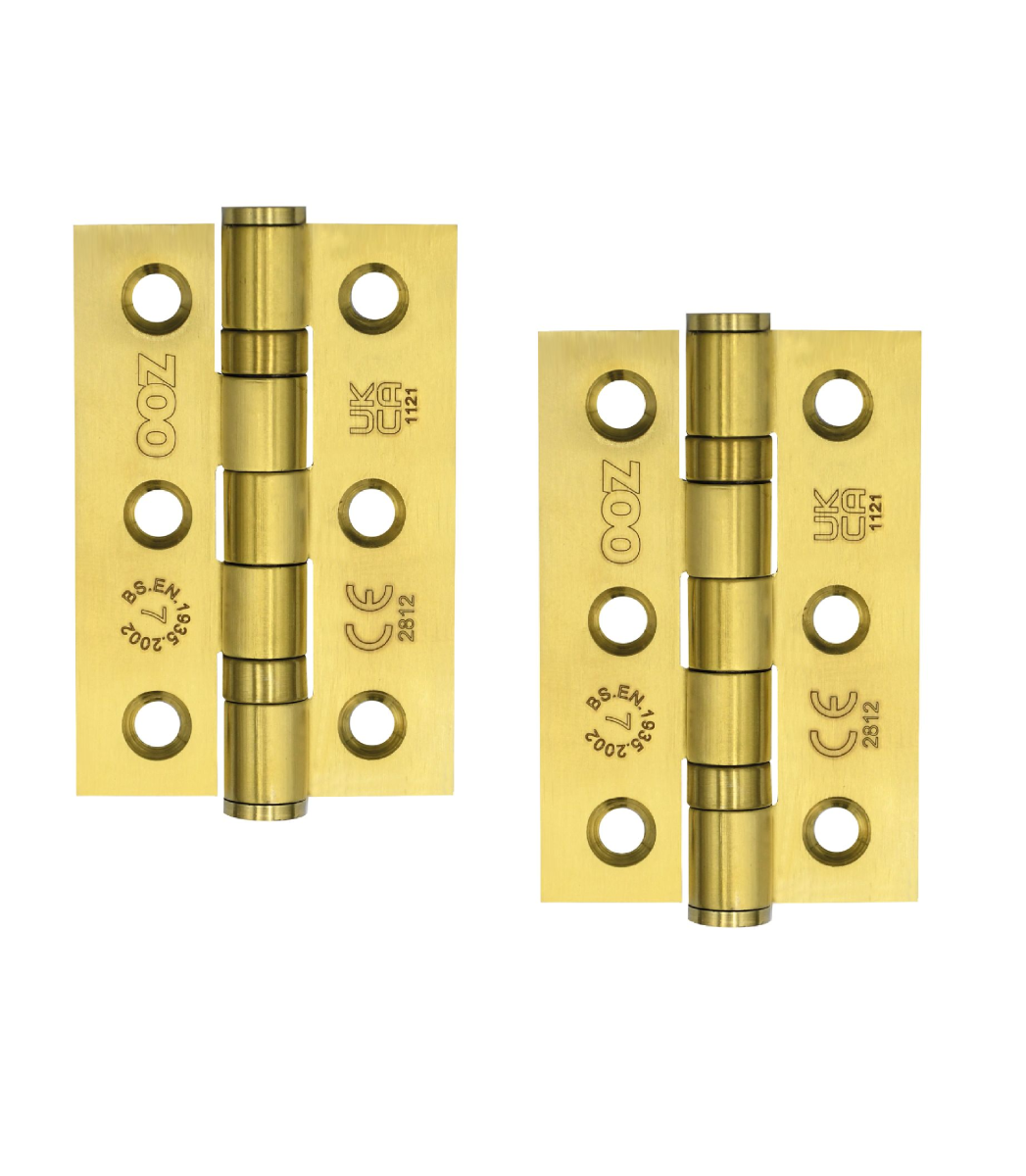 Zoo Hardware ZHSS232-PVDSB Hinges - Ball Bearing 76mm x 50mm x 2mm Square Corner -PVD Satin Brass
