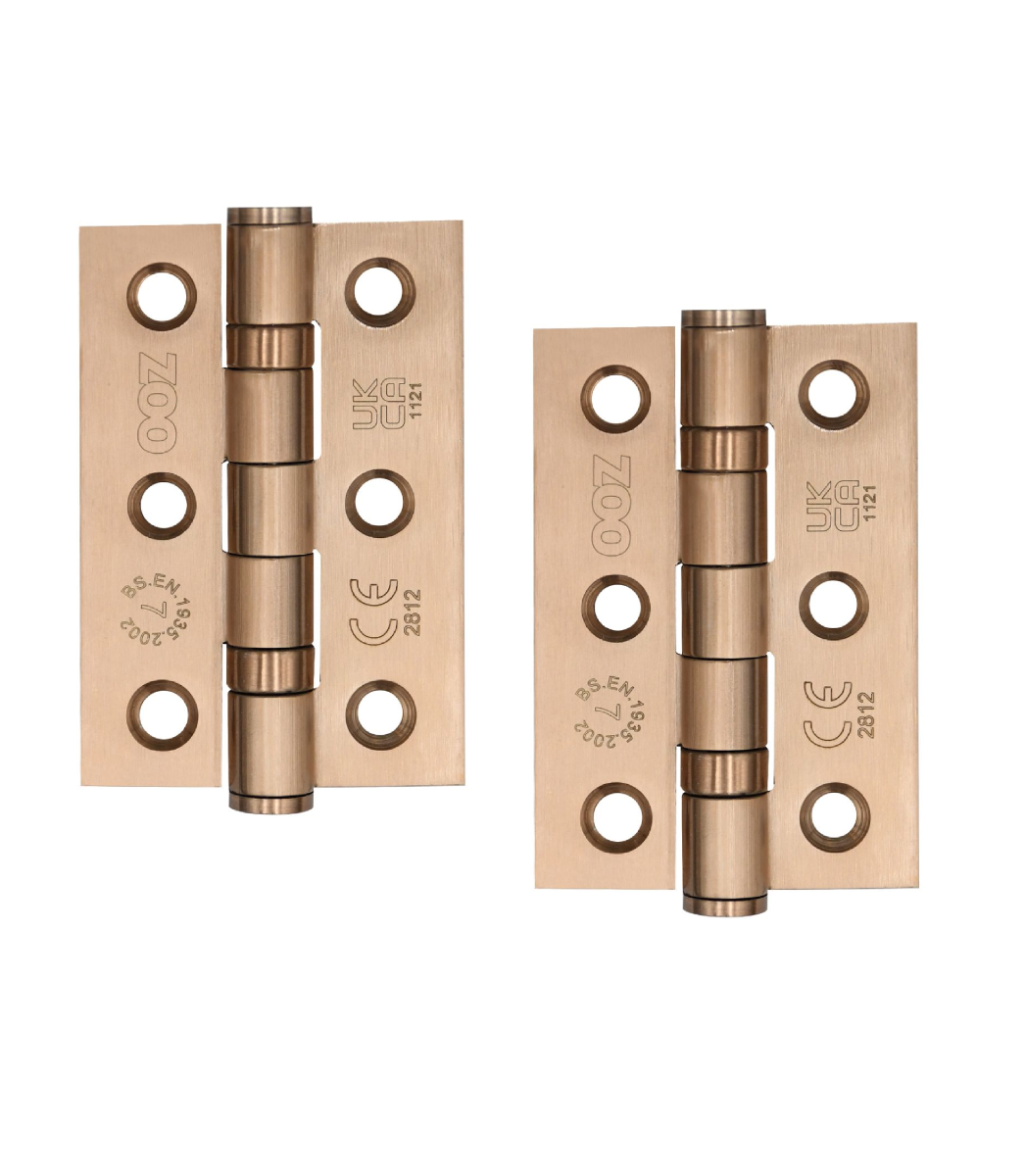 Zoo Hardware ZHSS232-TRG Hinges - Ball Bearing 76mm x 50mm x 2mm Square Corner - Tuscan Rose Gold