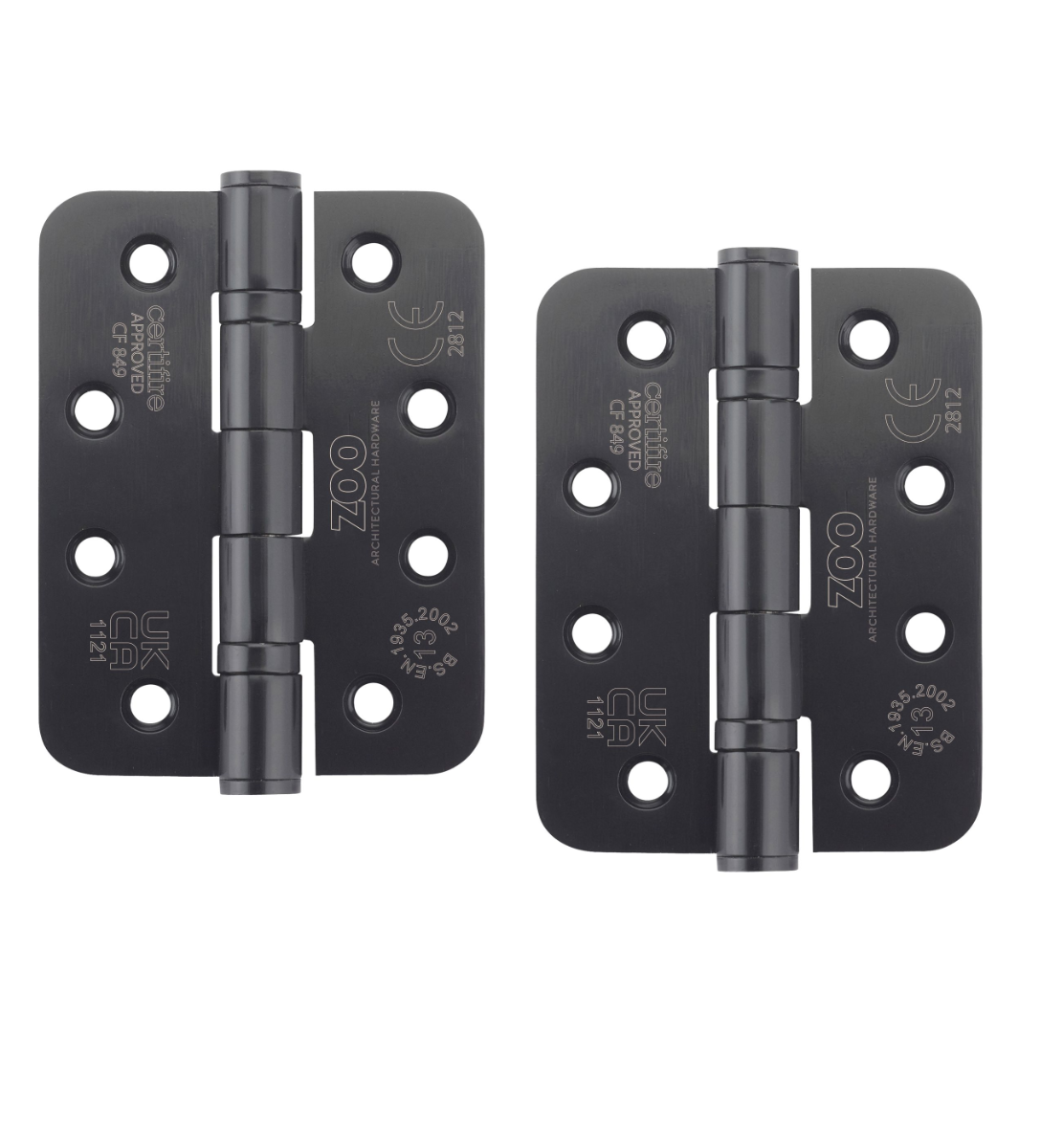 ZOO HARDWARE ZHSS243RPCB Grade 13 Ball Bearing Hinge Stainless Steel Radius - Grade 201 -102 x 76 x 3mm Power Coat Black