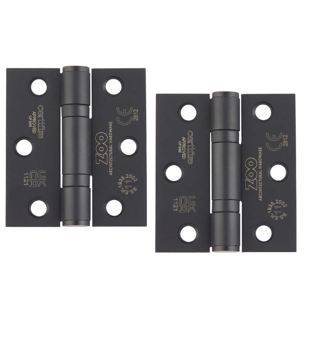 Zoo Hardware ZHSS7667S-MB Grade 11 Hinges - Ball Bearing 76mm x 67mm x 2.5mm Square Corner - Powder Coated Black