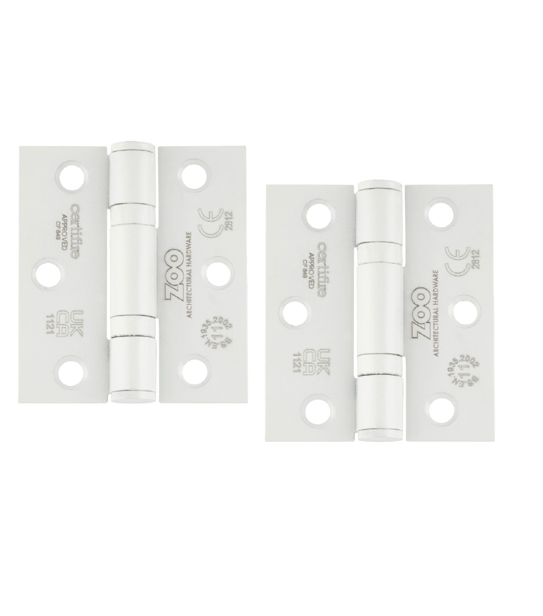 Zoo Hardware ZHSS7667S-PCW Grade 11 Hinges - Ball Bearing 76mm x 67mm x 2.5mm Square Corner - Powder Coated White