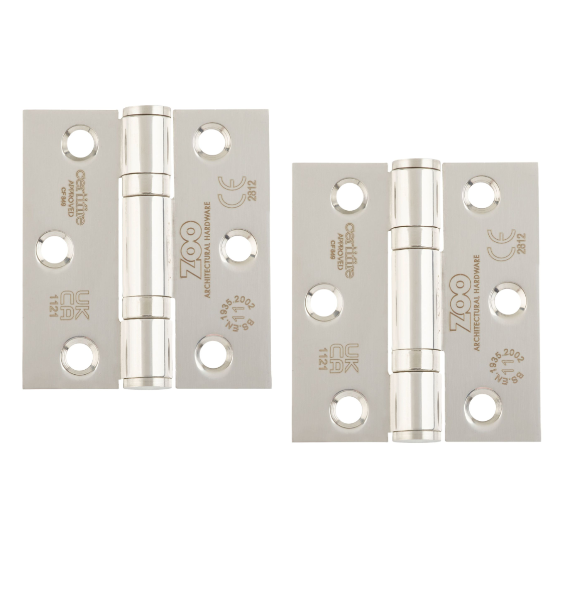 Zoo Hardware ZHSS7667S-PSS Grade 11 Hinges - Ball Bearing 76mm x 67mm x 2.5mm Square Corner - Polished Stainless Steel