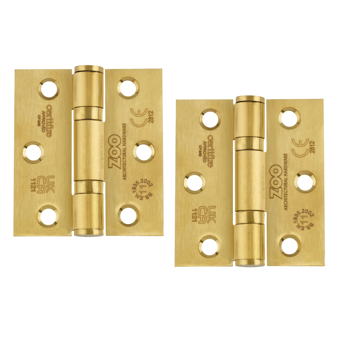 Zoo Hardware ZHSS7667S-PVDSB Grade 11 Hinges - Ball Bearing 76mm x 67mm x 2.5mm Square Corner -PVD Satin Brass