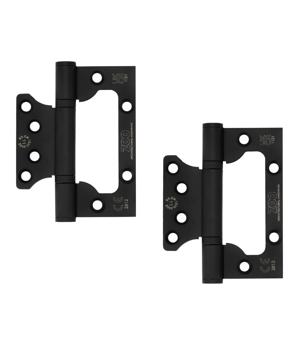 Zoo Hardware Flush / Interleaf Hinge  Pair - CE/UKCA - Grade 11 - Matt Black ZHSSFH-243S-MB