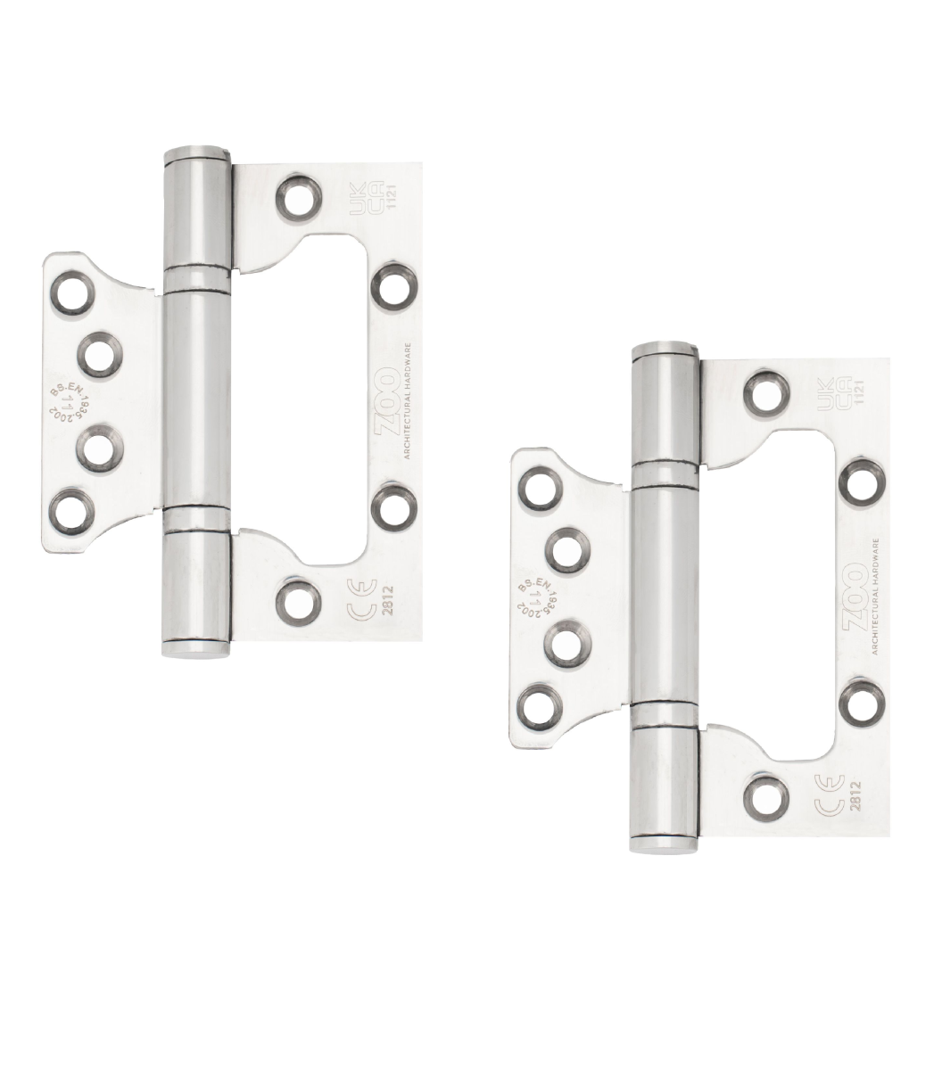 Zoo Hardware Flush / Interleaf Hinge Pair - CE/UKCA - Grade 11- Polished Stainless Steel ZHSSFH-243S-P