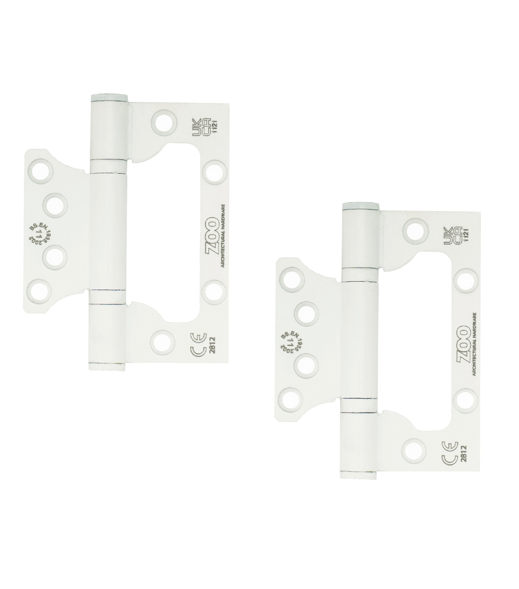 Zoo Hardware Flush / Interleaf Hinge� Pair - CE/UKCA - Grade 11 - Powder Coat White ZHSSFH-243S-PCW