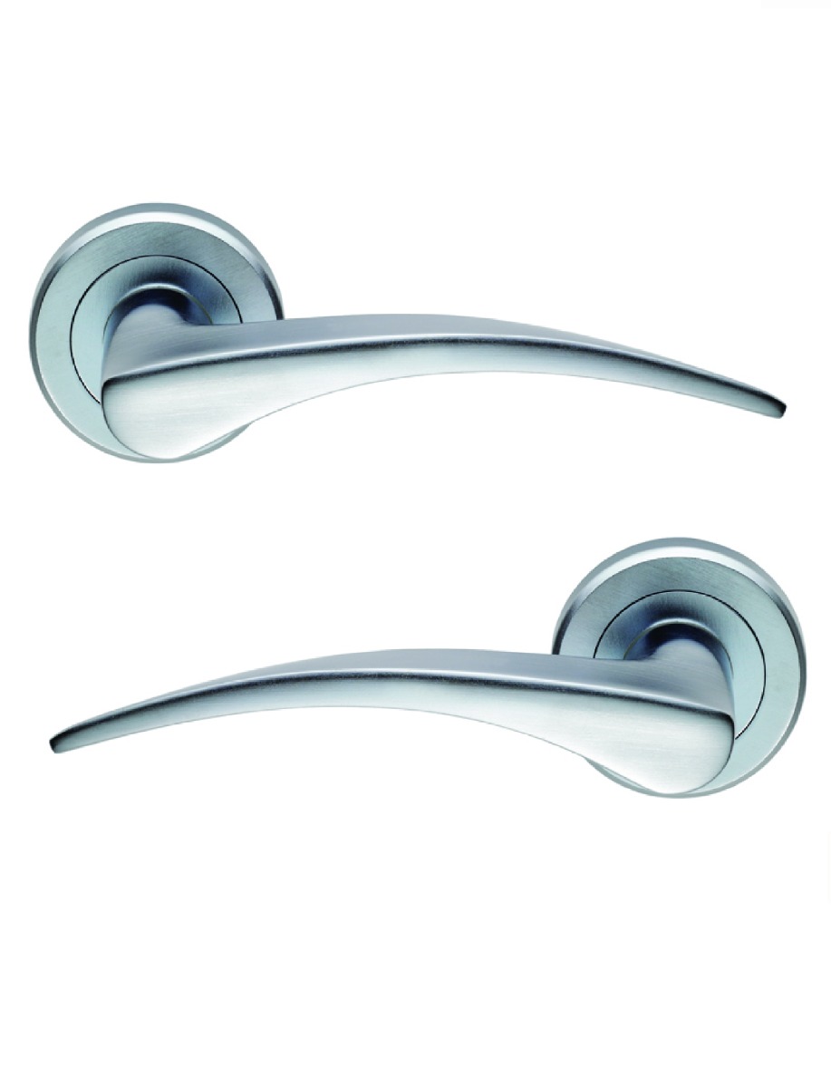 ZIN3112SC Serozzetta Olivier Lever Door Handle On Round Rose Concealed Fix Satin Chrome