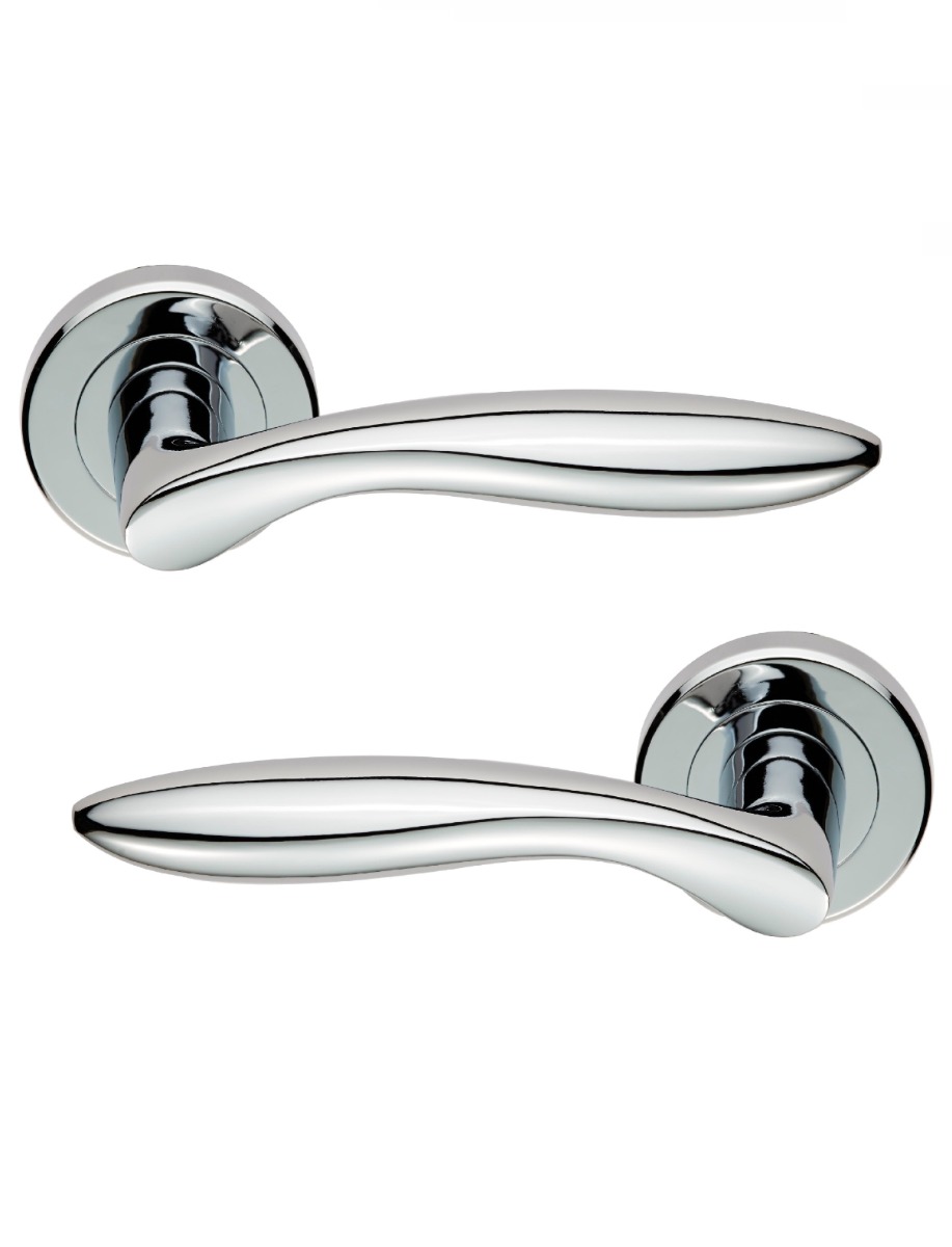 ZIN3131PC Serozzetta Shark Lever Door Handle On Round Rose Concealed Fix Polished Chrome