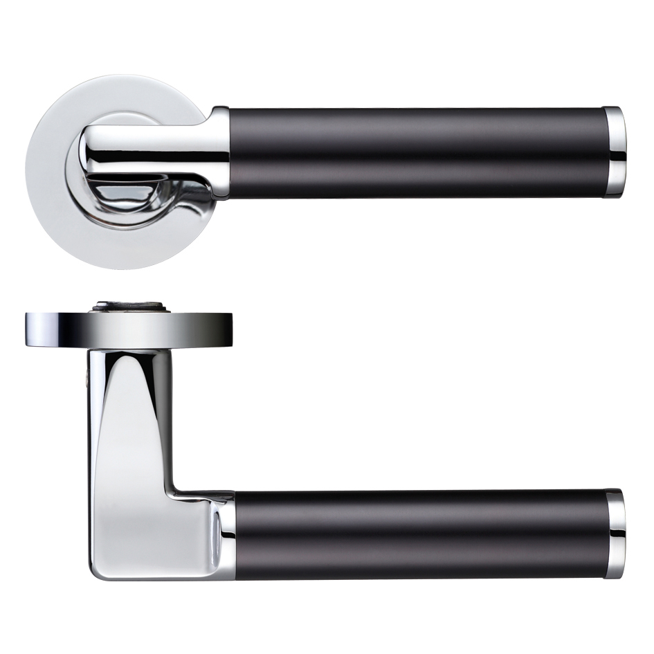 Zoo Hardware ZPZ030CPMB Milan Lever - Screw On Rose - Dual Finish Polished Chrome / Matt Black