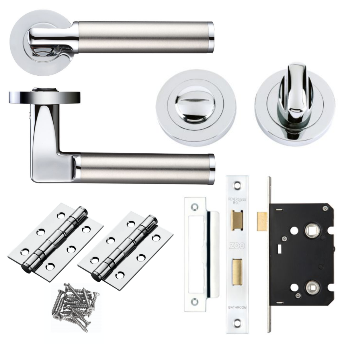 Zoo Hardware ZPZ030CPSS Milan lever Handle on round rose Bathroom pack set polished Chrome Satin Stainless