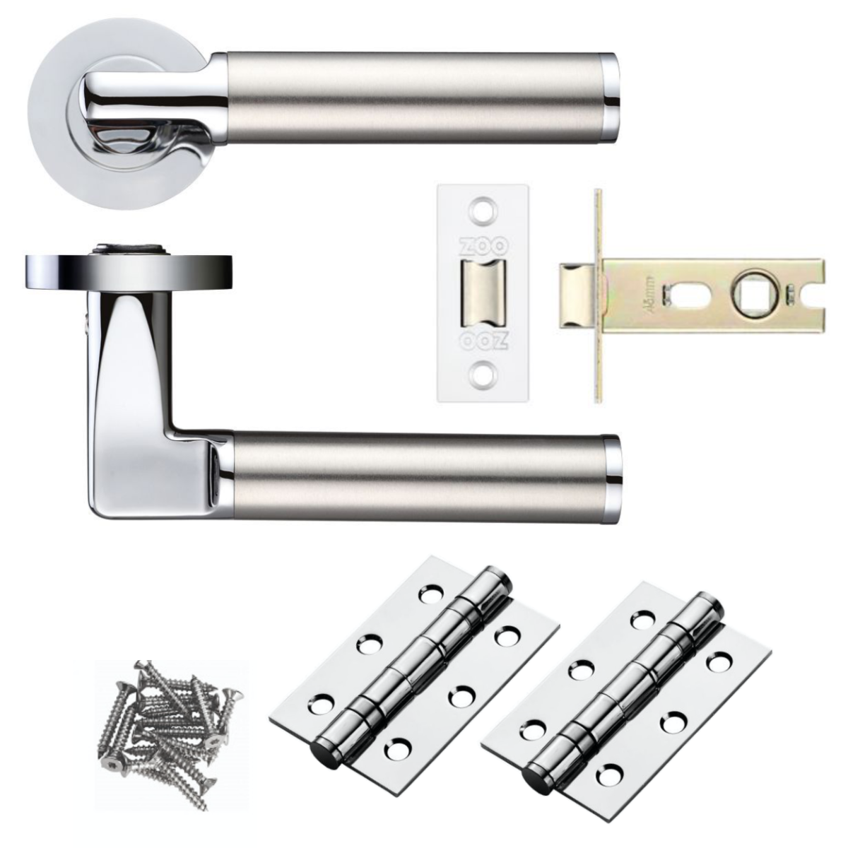 Zoo Hardware ZPZ030CPSS Milan lever Handle on round rose Latch pack set polished Chrome Satin Stainless
