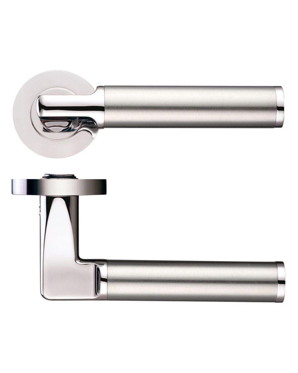 ZOO HARDWARE ZPZ030PNSS Milan Lever Door Handle - Screw On Rose - Dual Finish Polished Nickel / Satin Stainless