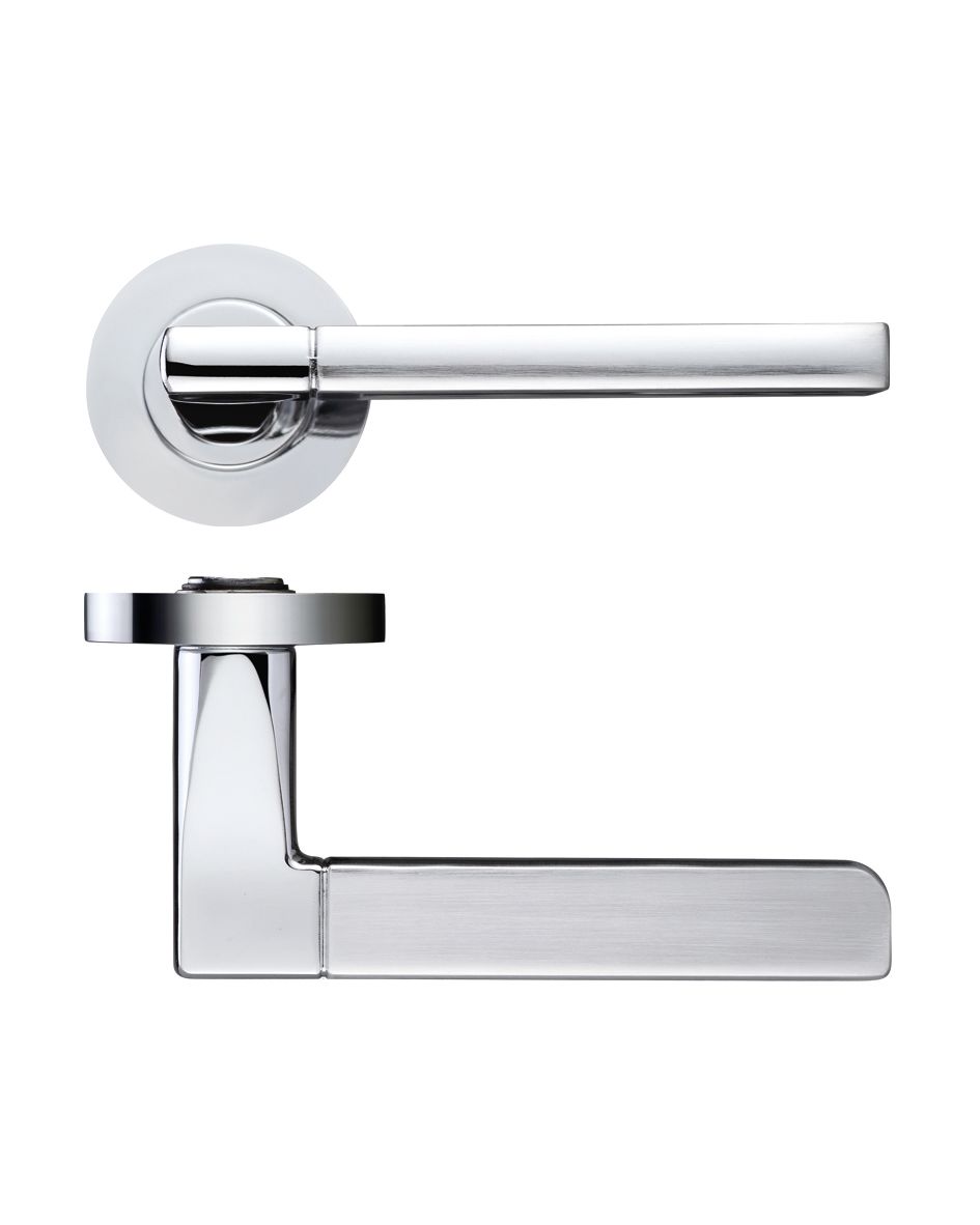 Zoo Hardware ZPZ070SCCP Venice Lever Door Handle - Screw On Rose - Dual finish Satin Chrome / Polished Chrome