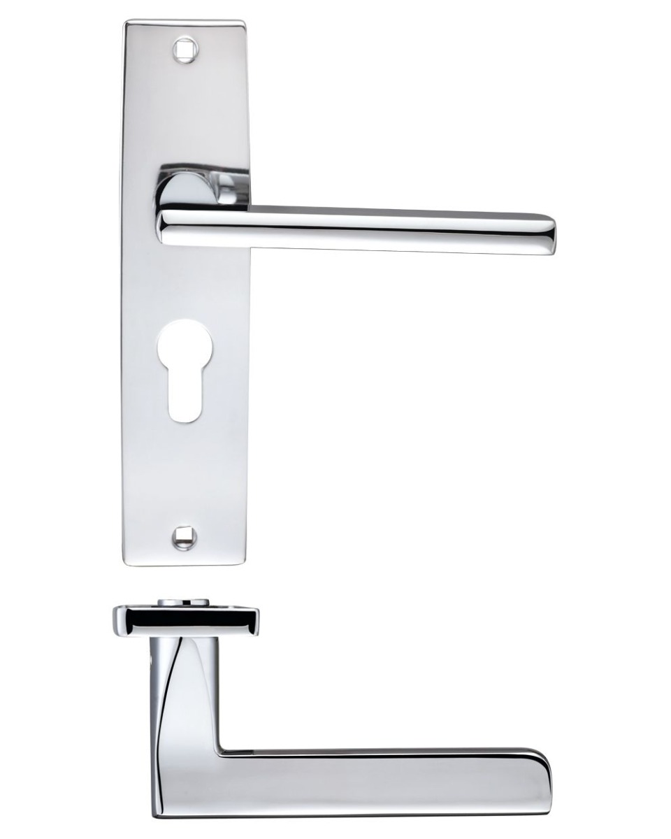 Zoo Hardware ZPZ071EPCP Venice Lever Euro Lock (47.5mm c/c) On Backplate - 180x43mm Polished Chrome