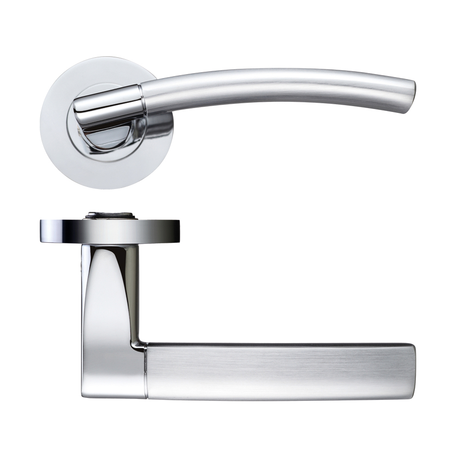 Zoo Hardware ZPZ080SCCP Amalfi Lever Door Handle - Screw On Rose - Dual Finish Satin Chrome / Polished Chrome