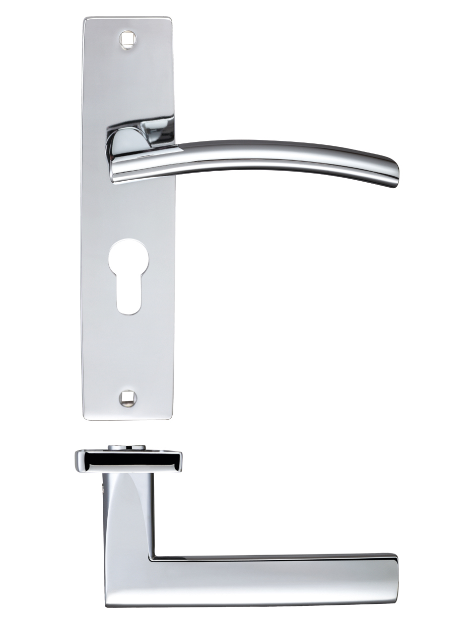 Zoo Hardware ZPZ081EPCP Amalfi Lever Euro Lock (47.5mm c/c) On Backplate - 180x43mm Polished Chrome