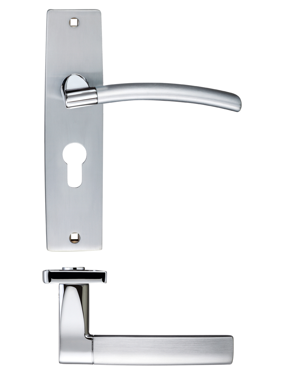Zoo Hardware ZPZ081EPSCCP Amalfi Lever Euro Lock (47.5mm c/c) On Backplate - Dual Finish Satin Chrome / Polished Chrome