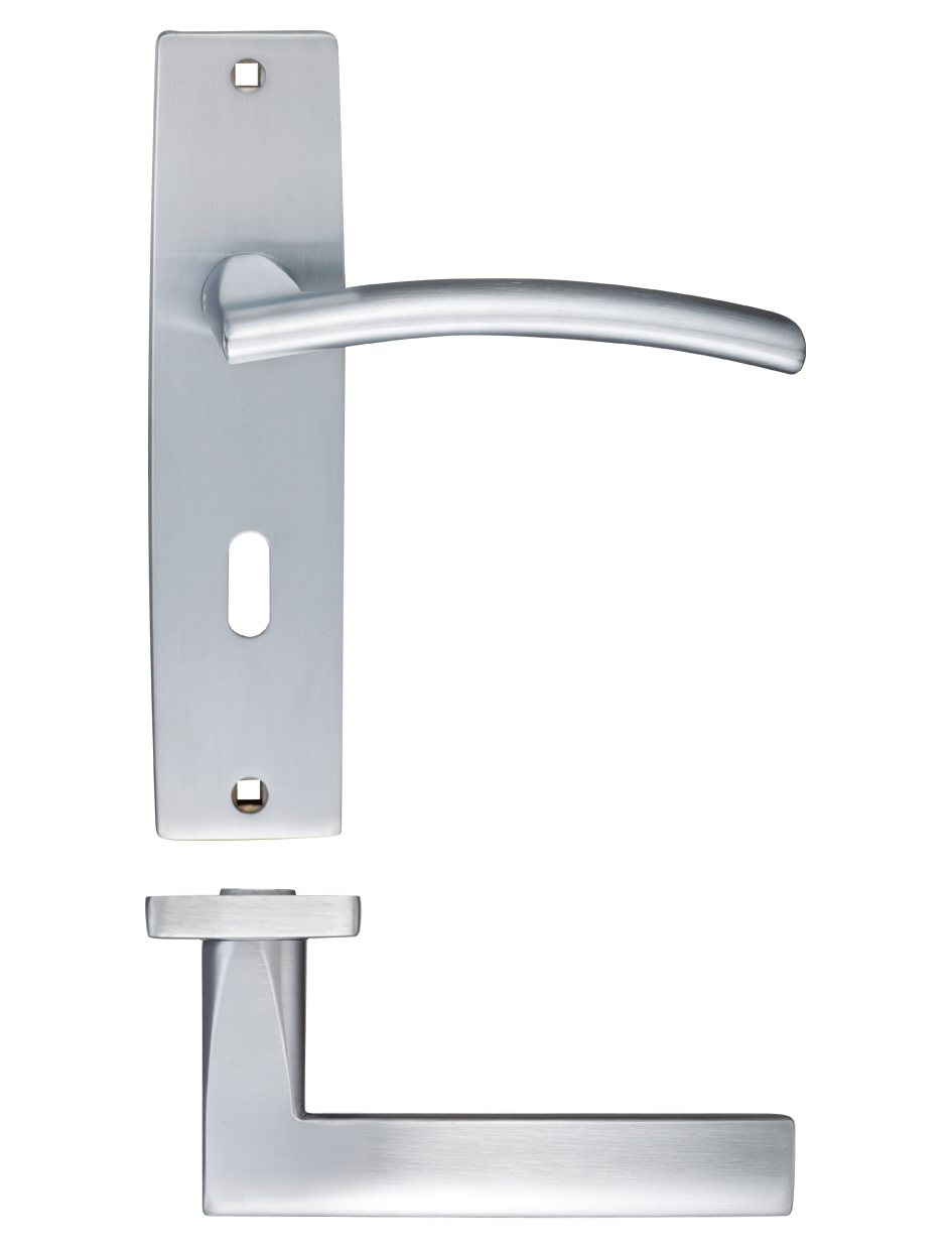 Zoo Hardware ZPZ081SC Amalfi Lever Lock (57mm c/c) On Backplate - 180x43mm Satin Chrome
