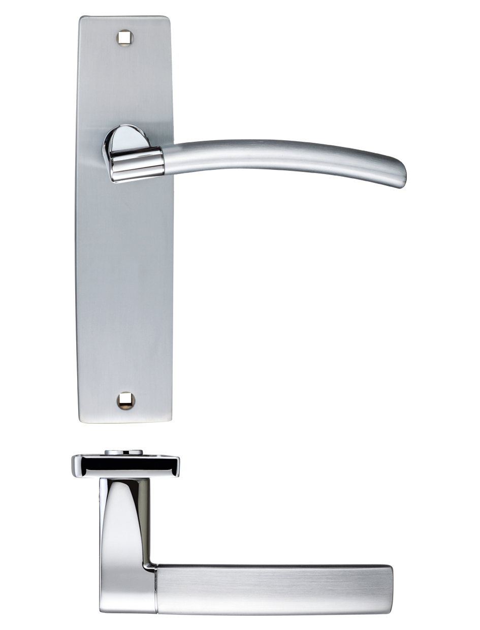 Zoo Hardware ZPZ082SCCP Amalfi Lever Latch On Backplate - Dual Finish - 180x43mm Satin Chrome / Polished Chrome