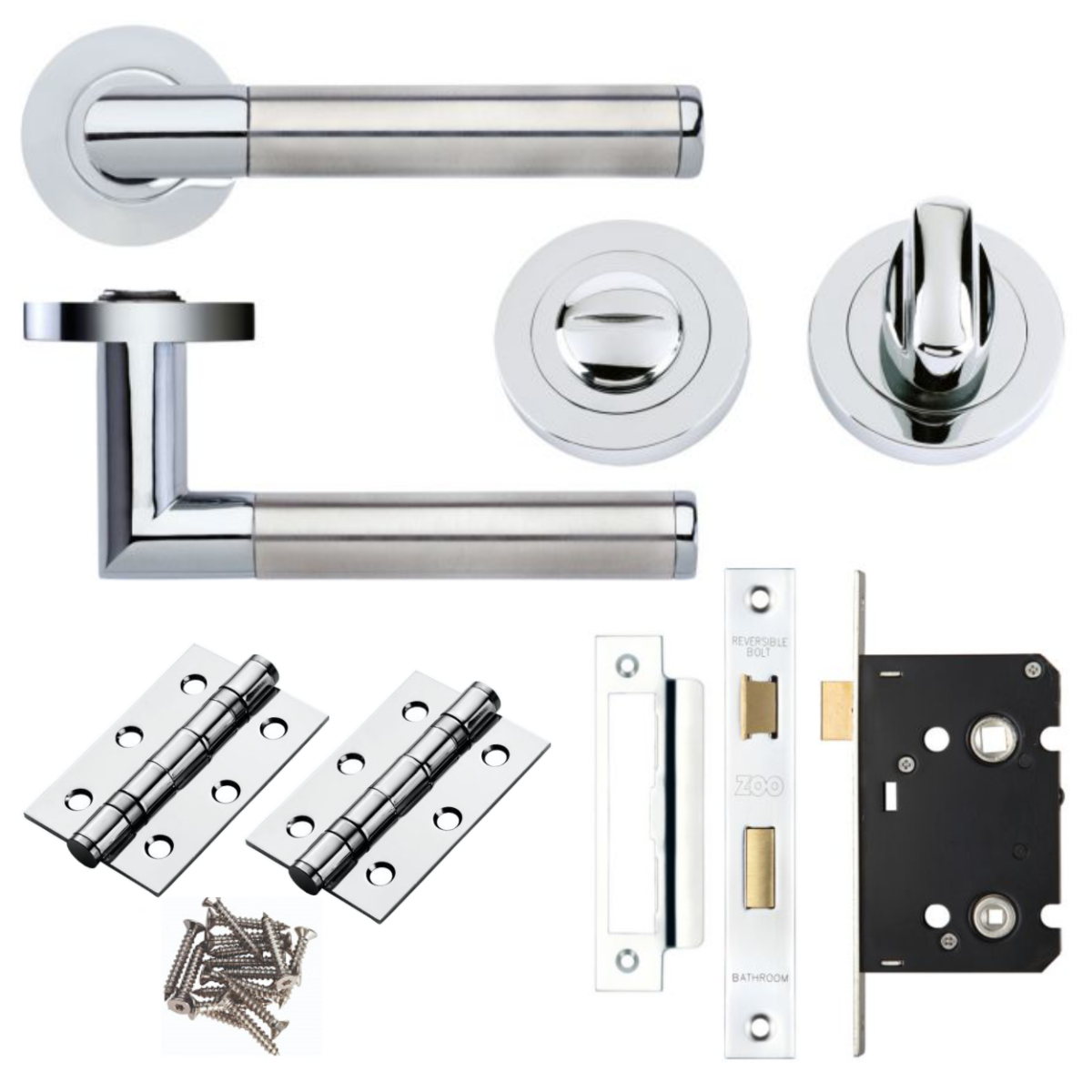Zoo Hardware ZPZ170CPSS Luna lever Handle on round rose Bathroom pack set polished Chrome Satin Stainless