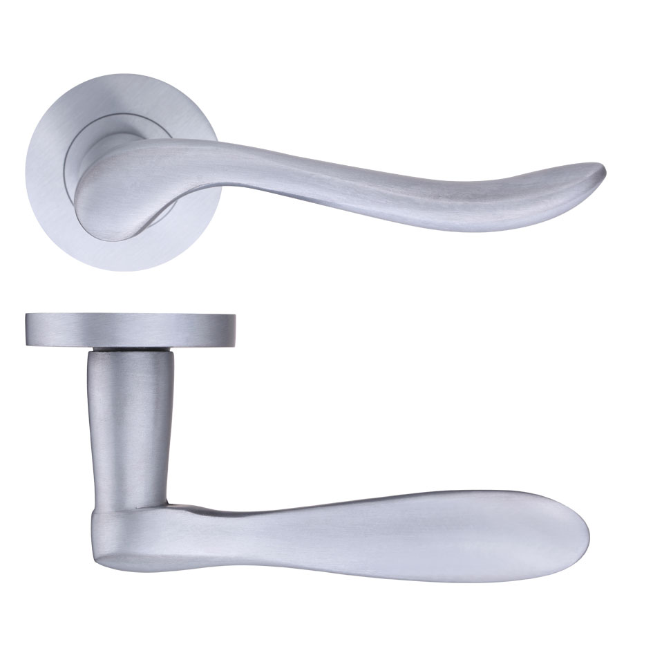 Zoo Hardware ZPZ240SC Lincoln Lever Door Handle - Screw on Rose Satin Chrome