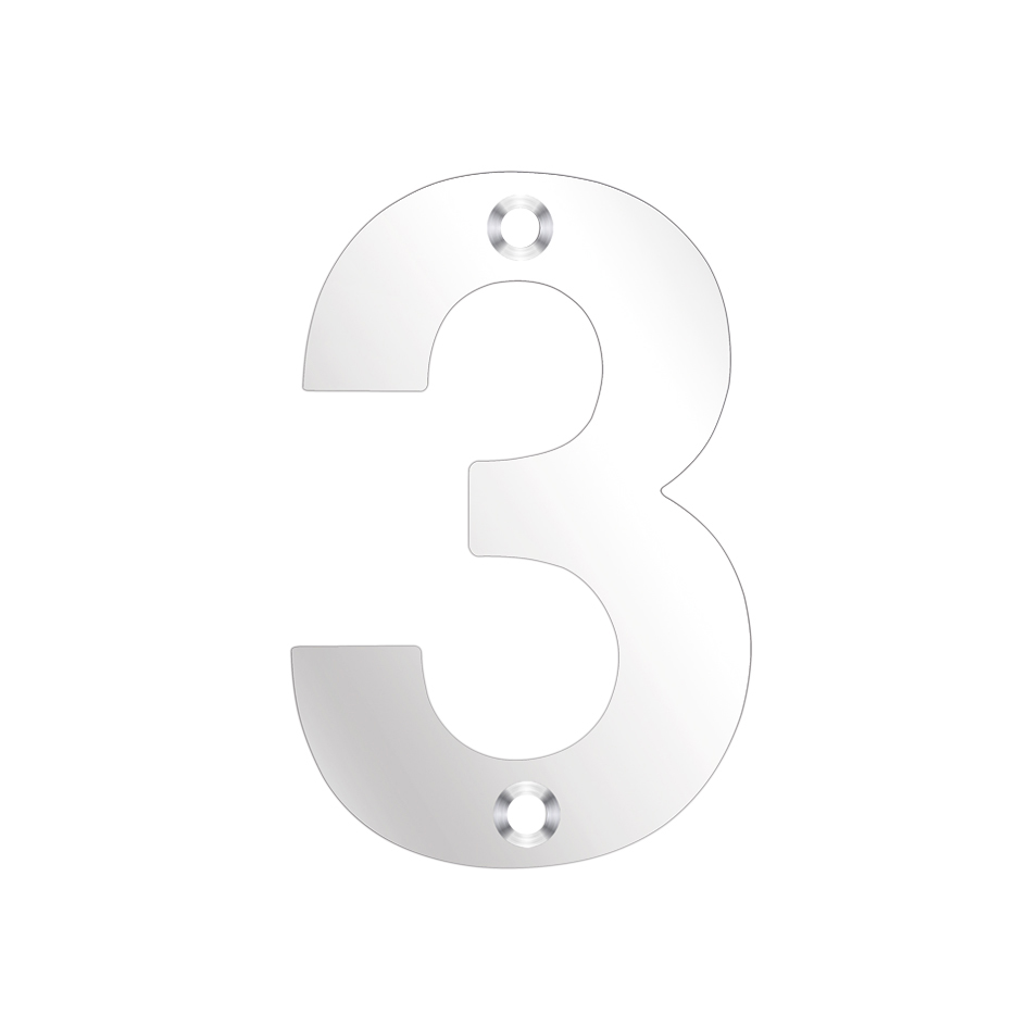 Zoo Hardware ZSN03APS Door Numeral - No 3 - 75mm Polished Stainless