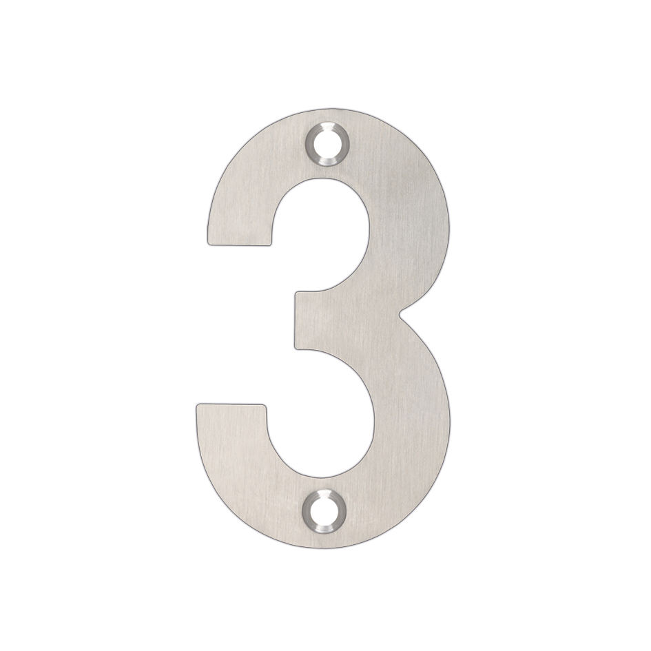 Zoo Hardware ZSN03ASS Door Numeral - No 3 - 75mm Satin Stainless
