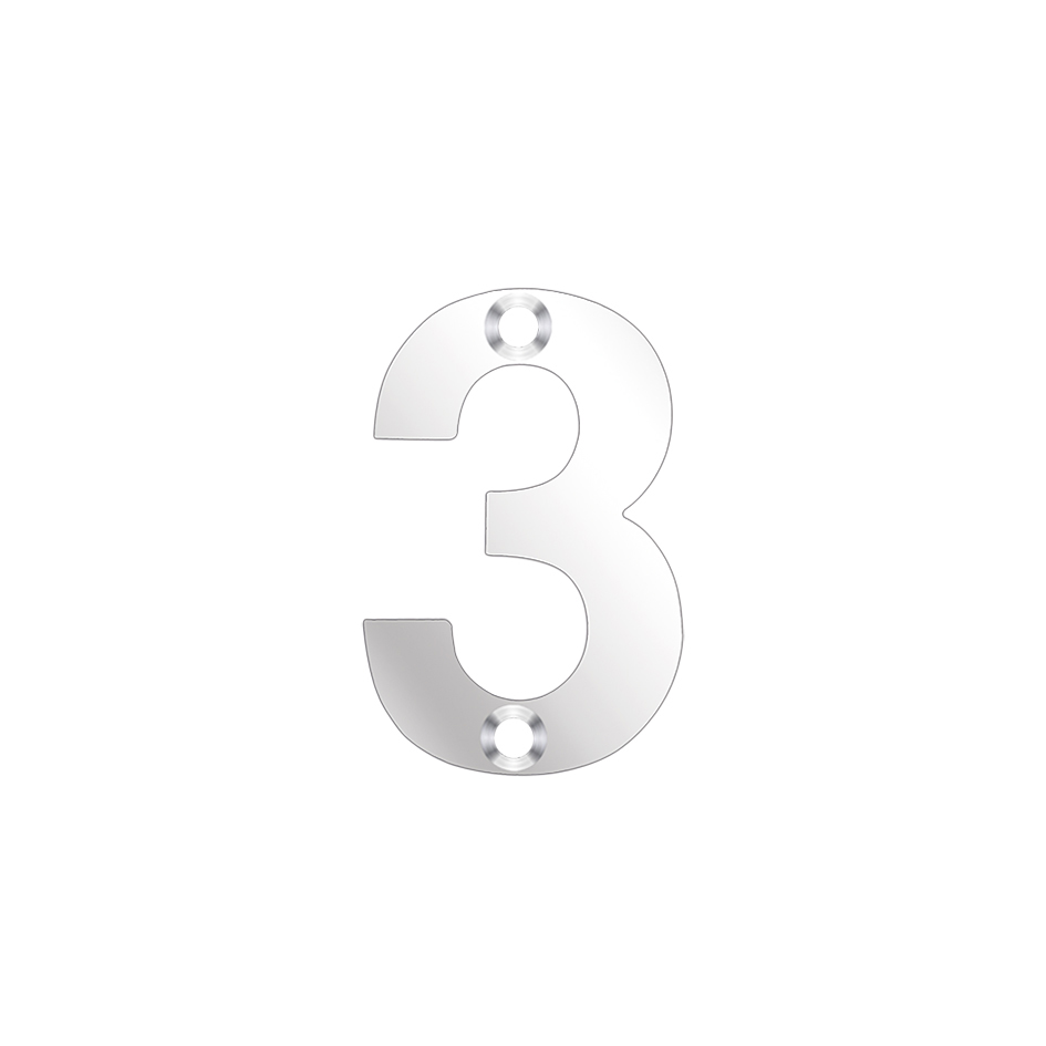 Zoo Hardware ZSN03PS Door Numeral - No 3 - 50mm Polished Stainless