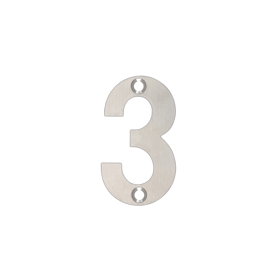 Zoo Hardware ZSN03SS Door Numeral - No 3 - 50mm Satin Stainless