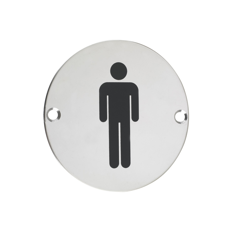 Zoo Hardware ZSS01PS Door Sign - Male - 76mm dia Polished Stainless
