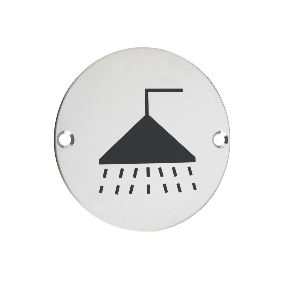 Zoo Hardware ZSS04PS Signage - Shower - 76mm dia Polished Stainless