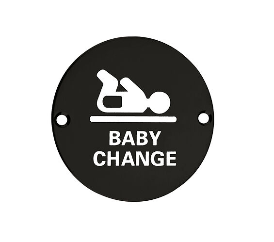 Zoo Hardware ZSS08-PCB Door Sign - Baby Change - 76mm Dia - Powder Coated Matt Black