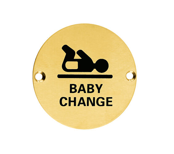 Zoo Hardware ZSS08-PVDSB Door Sign - Baby Change - 76mm - Dia PVD Satin Brass