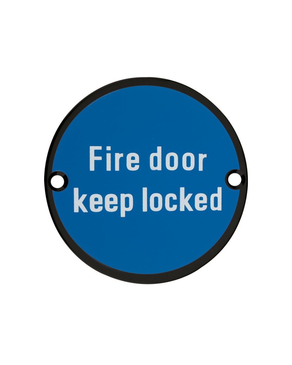 Zoo Hardware ZSS10-PCB Signage - Fire Door Keep Locked - 76mm dia Powder Coated Matt Black