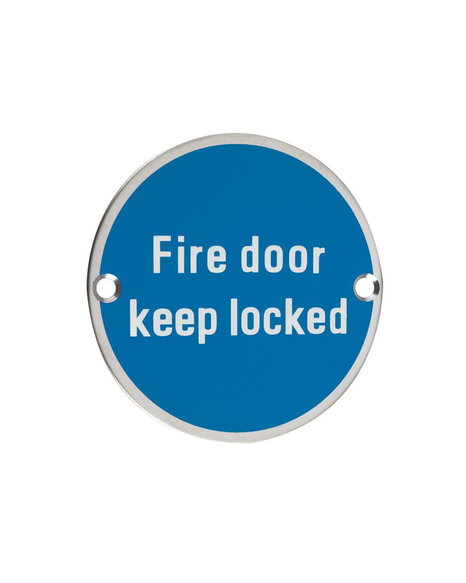 Zoo Hardware ZSS10PS Signage - Fire Door Keep Locked - 76mm dia Polished Stainless