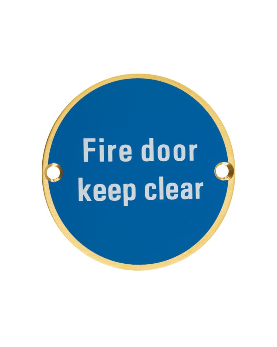 Zoo Hardware ZSS11-PVDSB Signage - Fire Door Keep Clear  - 76mm dia PVD Satin Brass