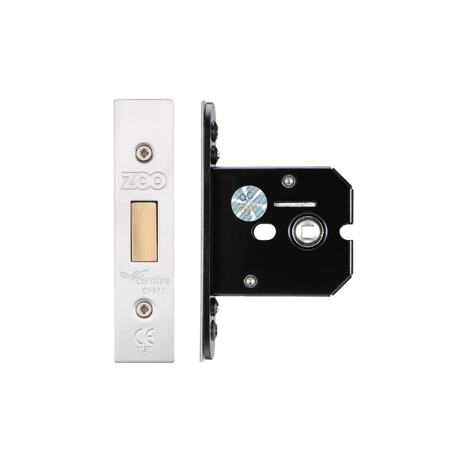 Zoo Hardware ZUKFD64SS Flat Dead lock - 64mm C/W Stainless Steel Forend and Strike Satin Stainless