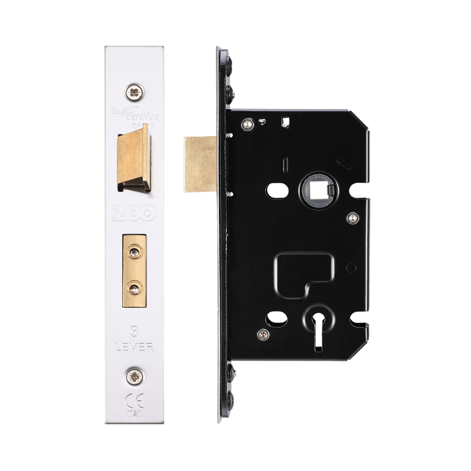 Zoo Hardware ZUKS364SS 3 Lever Sash Lock - 64mm C/W Stainless Steel Forend and Strike Satin Stainless