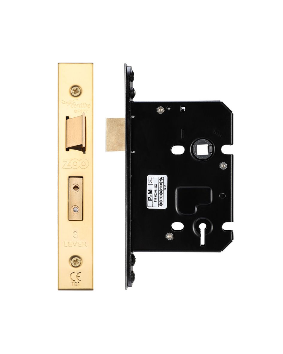 Zoo Hardware ZUKS376PVD 3 Lever Sash Lock - 76mm C/W PVD Forend and Strike Pvd