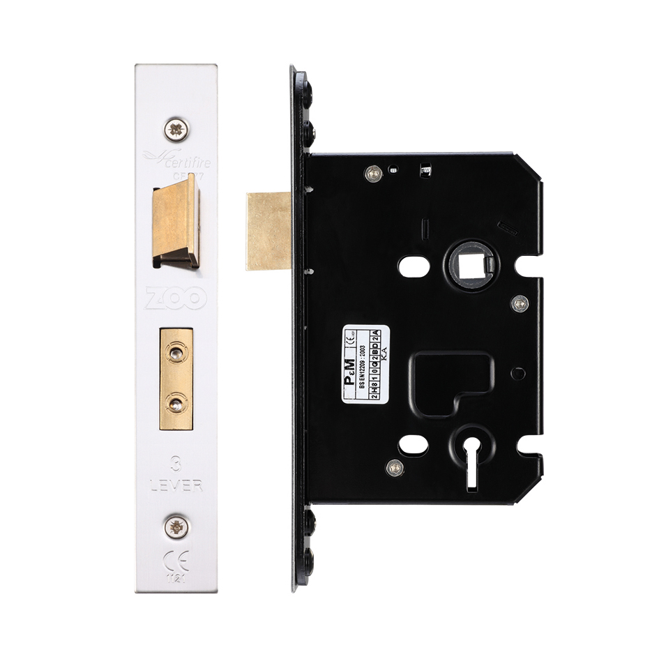 Zoo Hardware ZUKS376SS 3 Lever Sash Lock - 76mm C/W Stainless Steel Forend and Strike Satin Stainless