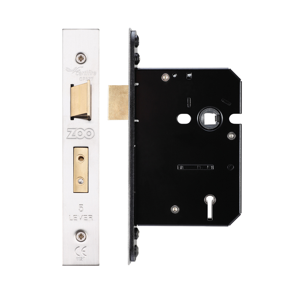 Zoo Hardware ZUKS576SS 5 Lever Sash Lock - 76mm C/W Stainless Steel Forend and Strike Satin Stainless