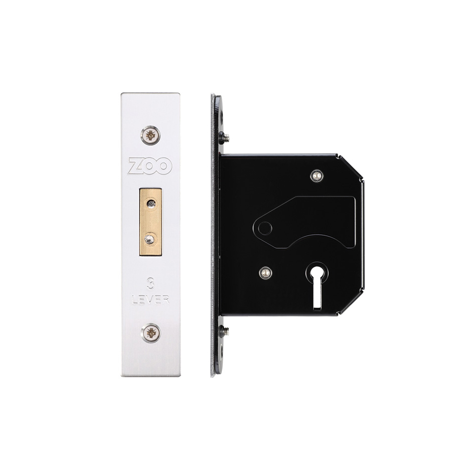 Zoo Hardware ZURD364SS 3 Lever Replacement Dead Lock - 64mm c/w Stainless Steel Forend and Strike Satin Stainless
