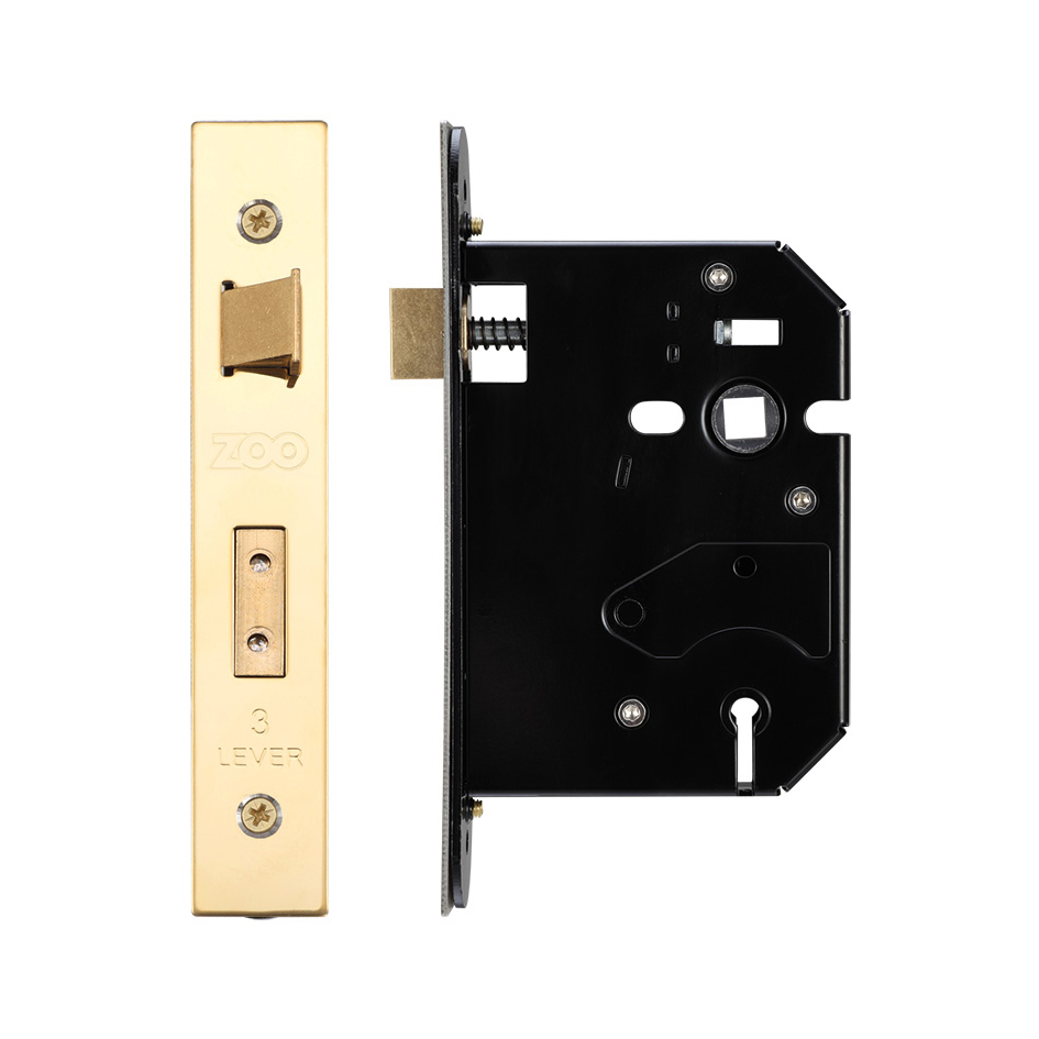 Zoo Hardware ZURS376PVD 3 Lever Replacement Sash Lock - 76mm c/w PVD Forend and Strike Pvd