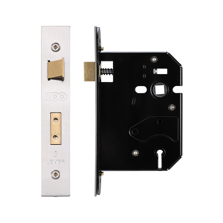 Zoo Hardware ZURS376SS 3 Lever Replacement Sash Lock - 76mm c/w Stainless Steel Forend and Strike Satin Stainless