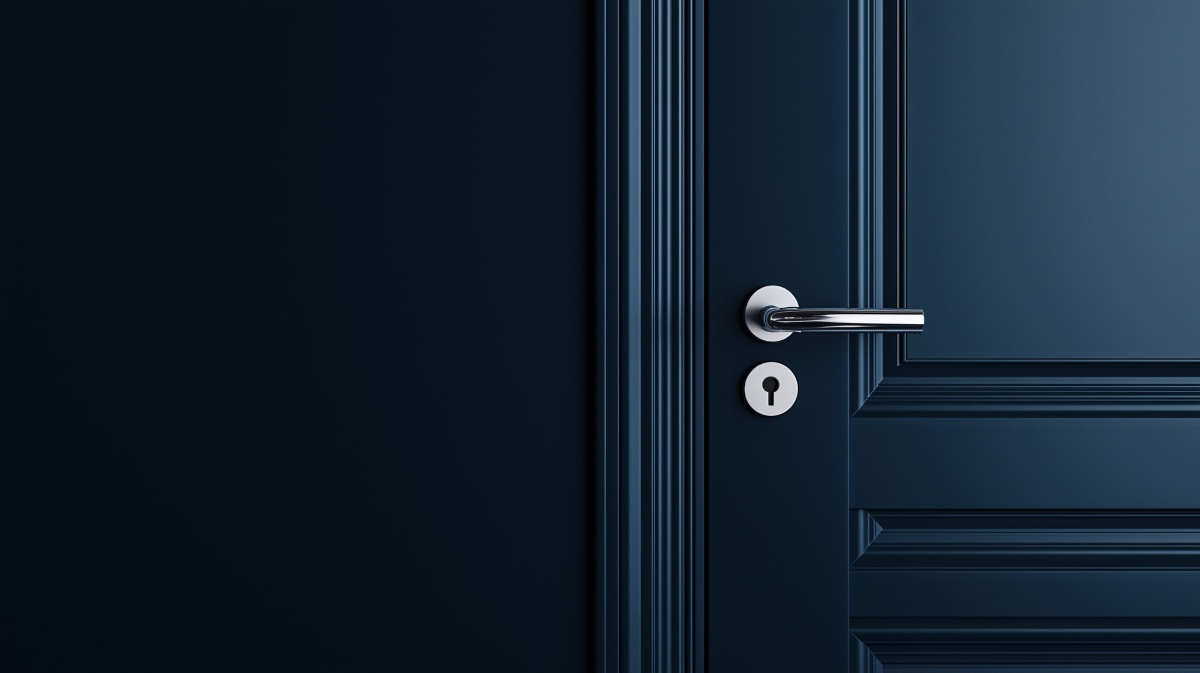 blue door with silver door handle