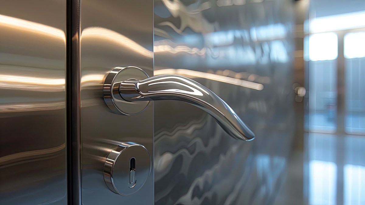 Door handles on a wall. 3d render illustration